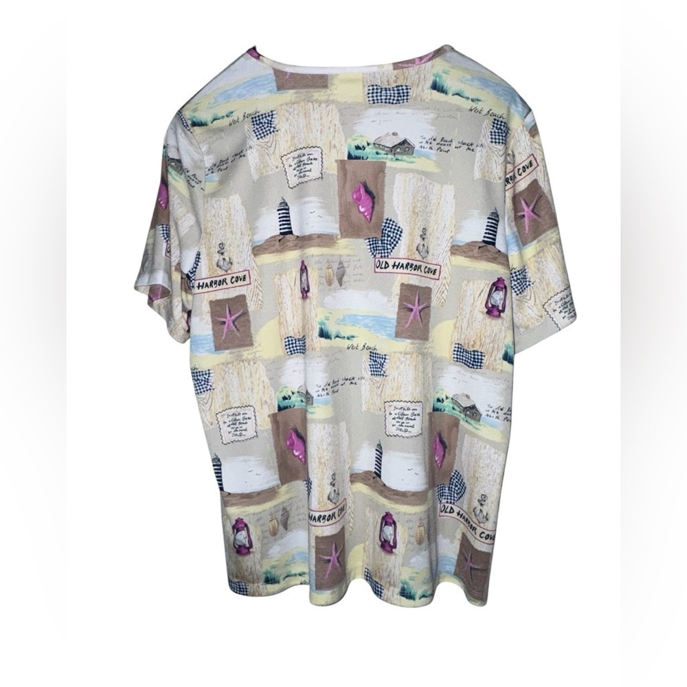 Alison Daley Coastal Print Short Sleeve Top Size XL Lighthouse Beach Nautical - Picture 2 of 3